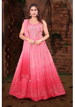 Shaded Pink  Greorgette /Chiffon Gown